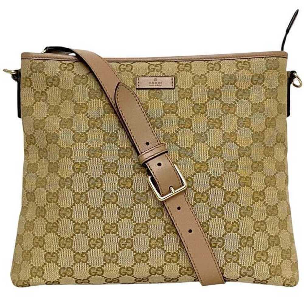 Gucci Shoulder Bag Beige GG Leather Crossbody Square Logo All over Zipper